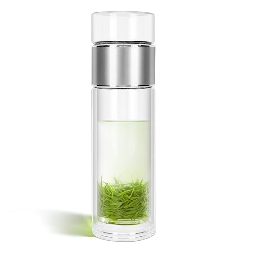 Catálogo de Infusor favoritos de las personas. 46 420ML Botella de infusor té, Botella con infusor de té de doble capa de vidrio, para Exteriores Oficinas Hogar (Plata)