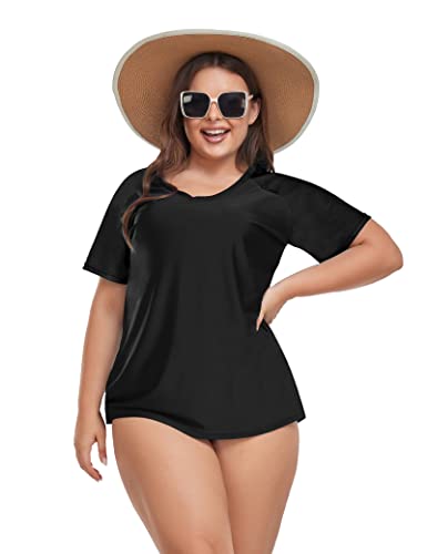 FOREYOND Plus Size Rash Guard Shirt for Women Short Sleeve Swimingsuit Top UV UPF 50+ Sun Protection Summer Swim Shirts4