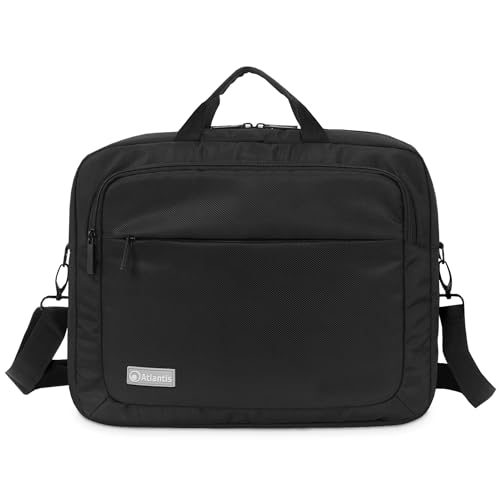 Atlantis Laptop-Tasche 15,6" Zoll Schultergurt Modell KL12, Innenpolsterung, Dokumentenfach, Außentasche für Zubehör, Trolley-Befestigungsband. Schultergurt, Farbe schwarz.
