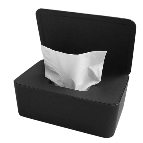 FOVAOK Caja de pañuelos húmedos a prueba de polvo con tapa, dispensador de almacenamiento de pañuelos húmedos para el hogar, coche, oficina, organizador de pañuelos de papel (negro, 1 unidad)
