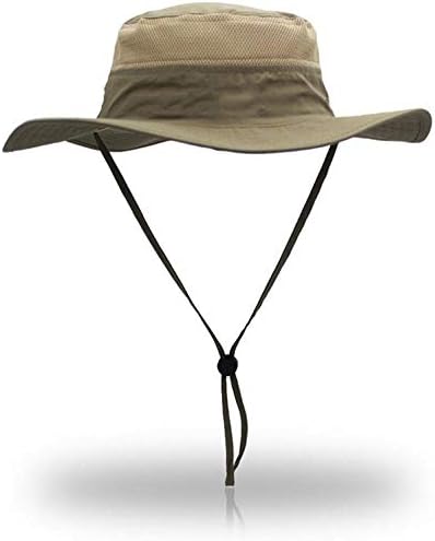 YOYEAH UPF 50+ Wide Brim Sun Protection Hat Outdoor Mesh Sun Hat Windproof Fishing Hats Dark Khaki