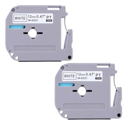 Ruban M-K231 compatible 12mm lot de 2 recharges d'étiquettes noir sur blanc pour étiqueteuse M231