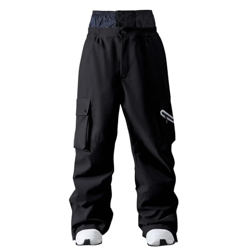 GS SNOWING Mens Women Ski Pants Super Baggy Snow Snowboard Insulated Waterproof Windproof Loose Cargo Pant for Outdoor Sports Black XL