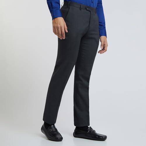 Image of Raymond Men Slim Fit Structure Pattern Poly Viscose Lycra Blend Flat Front Formal Trouser