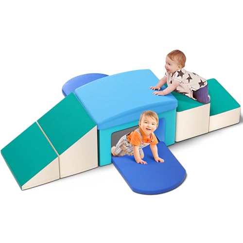 GOPLUS 5 PCS Parcours Motricité Bébé avec Housse Lavable & Amovible, Module Motricité Bébé avec Piscine à Balle, Toboggan pour Ramper en Tissu Suédé, Rembourré Éponge de Densité, Enfant 3 Ans+ (Beige GOPLUS 5 PCS Parcours Motricité Bébé avec Housse Lavable & Amovible, Module Motricité Bébé avec Piscine à Balle, Toboggan pour Ramper en Tissu Suédé, Rembourré Éponge de Densité, Enfant 3 Ans+ (Beige