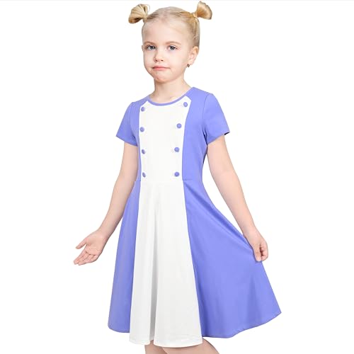 Image of Sunny Fashion Girls Dress Colorful Striped Knitted Cotton Stretch School