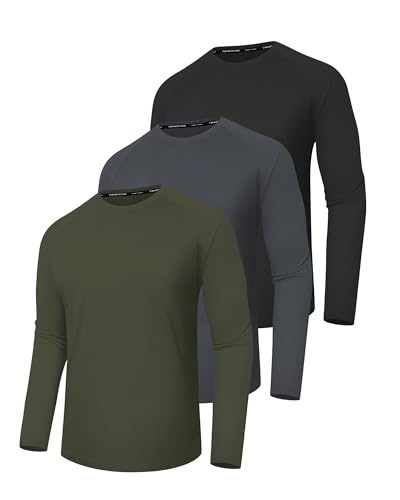 FUXERT Lot de 3 Camisas Rashguard de Manga Larga para Hombre, Protección Solar UPF 50+, secado Rápido, entrenamiento y senderismo, S