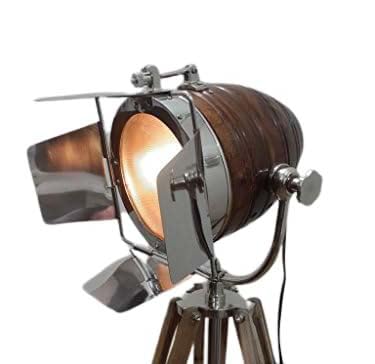 THOR INSTRUMENTS Nickel Finish Wooden Spot Light with Teak Wood Tripod Stand Rustic Vintage Home Decor Gifts