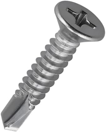 #6 x 1 Phillips Flat Head Sheet Metal Screws, Stainless Steel 410 Self Drilling Screws for Metal, Countersunk Head, Phillips Drive, Self Tapping, 100 Pack