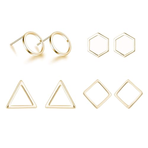 Gold Stud Earrings for Women Triangle Earrings Minimalist Circle Rectangular Geometric Stud Earring Gold Jewelry Gift for Women