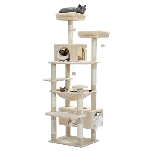 Image of PAWZ Road Large Cat Tree, 72 inch Multi-Level Cat Activity Center, Cat Tower Condo with Sisal-Covered Scratching Posts and Pads, 2 Padded Perch, Dual Condo and Basket for Large Indoor Cats-Beige