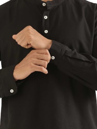 Image of SAADAA Men's Short Kurta - Linen Cotton Blend, Airy Fabric, Regular Fit, Mandarin Collar, Solid Color - Casual, Festive & Ethnic Wear