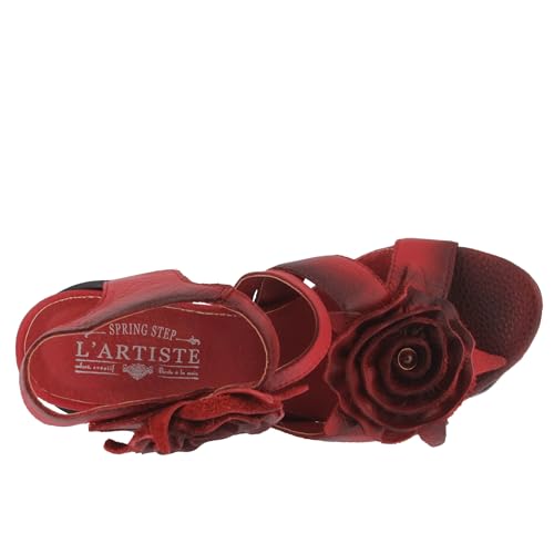 Image of Spring Step L'Artiste Shelly - Women's Hand-Painted Floral Leather Platform Sandal with Adjustable Ankle Strap - Artistic Block Heel For Everyday Wear