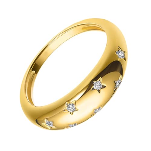 CLISPEED Anillo De Oro 18k Zirconia Forma De Estrella, Anillo Decorativo Para Mujer, Joya Ligera y Cómoda, Talla 10, Color Dorado, Adecuado Para Fiestas y Uso Diario
