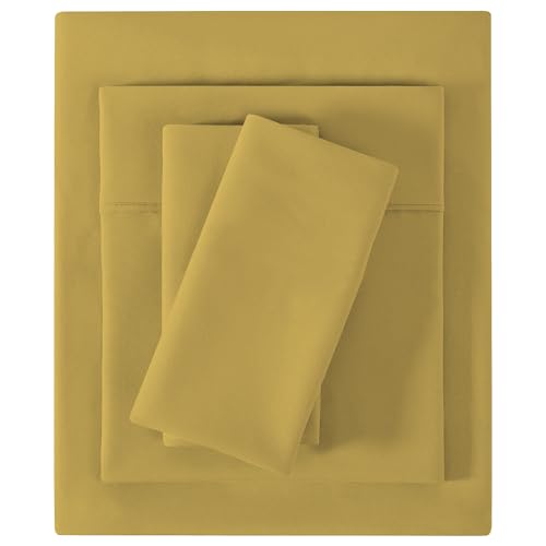 Image of Softan Microfiber King Sheet Set with Non-Slip Straps, Mustard Yellow | 15 inch Deep Pocket Fitted Bed Sheets, Double Brushed Microfiber, Cozy Sheets & Pillowcase for All Season