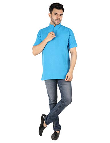 Image of LATEST CHIKAN Men's Cotton Regular Casual Strped Short Kurta Half Sleeves - (SK-LJ.DS.AS)