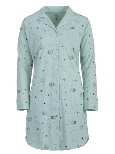 Zeitlos Nachthemd Damen Langarm Kragen Sonne Mond Sterne M-2XL Knopfleiste Schlafshirt, Farbe:Mint, Größe:L