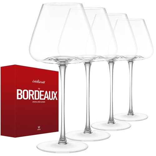 iridisenti 23.5OZ Crystal Wine Glasses Set of 4 for Pinot Noir, Burgundy, Bordeaux, Large Lead-Free Crystal Glasses with Unique Bottom Design