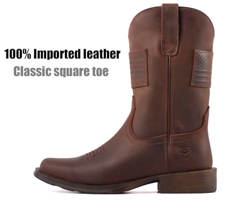 SUREWAY Cowboy Boots For Men Western Boot-Soft Toe,Square Toe Men's Work Boots,Thicker Leather,Oil/Slip Resistant,Extremely Comfortable Durable Proved,Rubber Sole,Work Boots/Shoes With Embroidered3