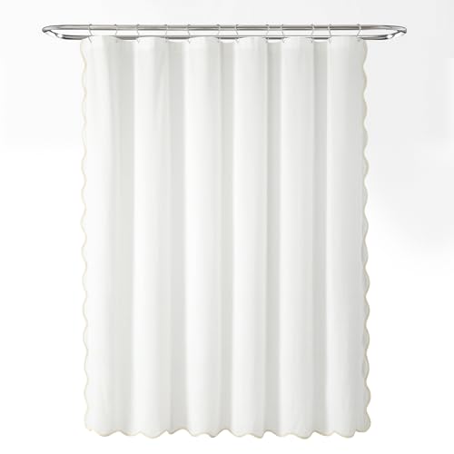 Lush Decor Coastal Chic Scallop Edge Linen-Textured Shower Curtain, Single 72" W x 72" L, Neutral & White - Scalloped Shower Curtains - Coastal Bathroom Curtain - Image 8
