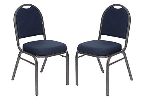 OEF Furnishings OEF9200F Series Dome Back Upholstered Stackable Banquet Chairs Premium Commercial Seating (2 Pack, Fabric, Midnight Blue, Silvervein Frame)