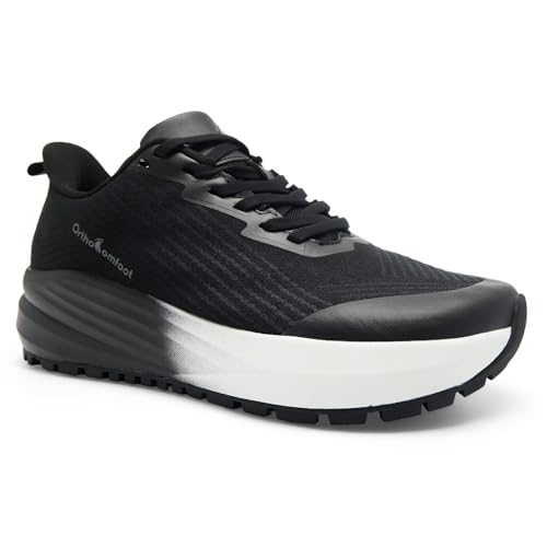 Men's Orthopedic Wide Breathable Trekking Shoes: Comfortable Plantar Fasciitis Heel Spur Arch Support Orthotic Pain Relief Adventure Sneakers, Slip On Athletic Hiking Walking Shoes Black Size 10.5