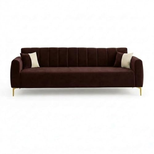 Image of Habibi Rich Velvet Suede 3 Seater Sofa Set | Spacious Soft Touch Comfort Seating | Modern Sofa for Living Room (Dark Brown)