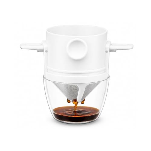 Image of Portable Coffee Dripper Filter, Reusable Paperless Pour Over Coffee Maker with Stainless Steel Mesh, Built-in Holder, No Drip Design for Travel Cups & Mugs (White)