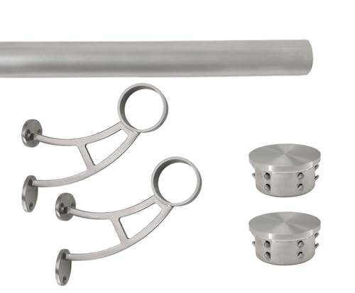 Top Hardware Solid Bar Mount Foot Rail Kit (Custom-Made), Brushed Stainless Steel Tubing, Bar Mount Foot Rail Bracket, End Cap (Flat End Cap, 5 ft (60 in x 1))