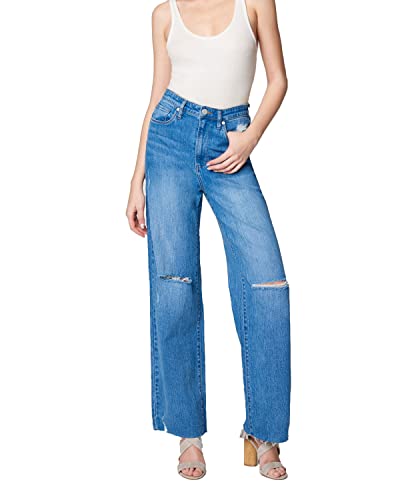 [BLANKNYC] Womens Womens Five Pocket Wide Leg Jean with Rips at Knee, Fashionable & Stylish Pants