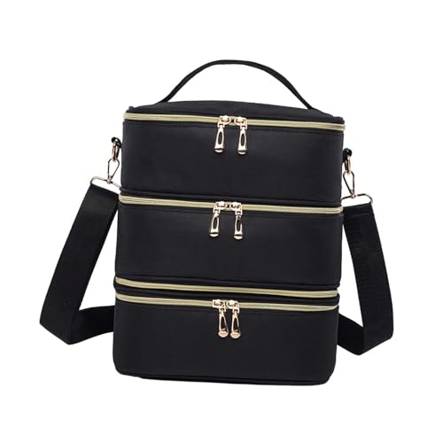 Kokiya Estojo de transporte para esmaltes, com alça, 3 camadas, bolsa de cosméticos portátil, estojo de maquiagem para utensílios de manicure e suprimentos, Sem Textura