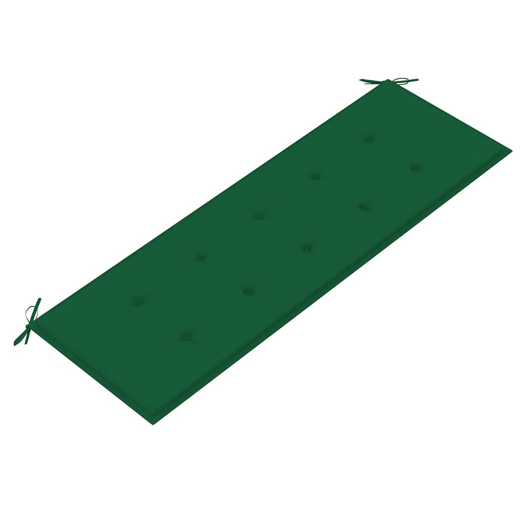 Banco de jardín Batavia de 150 cm con relleno verde de madera de teca maciza, material robusto para uso exterior, ahorra espacio para pequeños balcones y terrazas