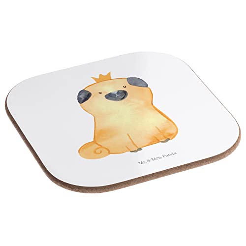 Mr. & Mrs. Panda Untersetzer Glas Mops Krone - Geschenk, König, Tasse, Sprüche, Tassen, Hund, Königlich, Design, gläseruntersetzer, Allergisch, Coaster, für Gläser