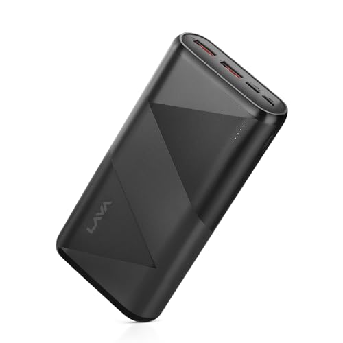 Image of Lava POWERMAX [10000mAh] 22.5W Premium Fast Charging Power Bank with Triple Charging Ports, Superior Graphic Design, Strong Polycarbonate Body & BIS Certified, Made in India (Black)