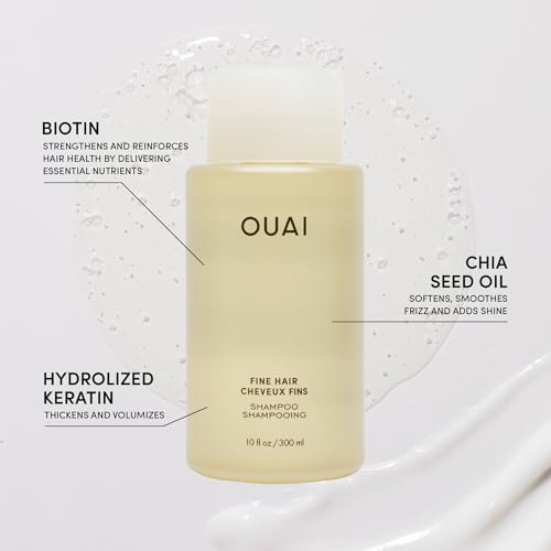 OUAI Fine Shampoo Travel Size - Volumizing Shampoo with Strengthening Keratin, Biotin & Chia Seed Oil for Fine Hair - For Clean, Weightless Body - Paraben, Phthalate & Sulfate Free Hair Care (3 Fl Oz)