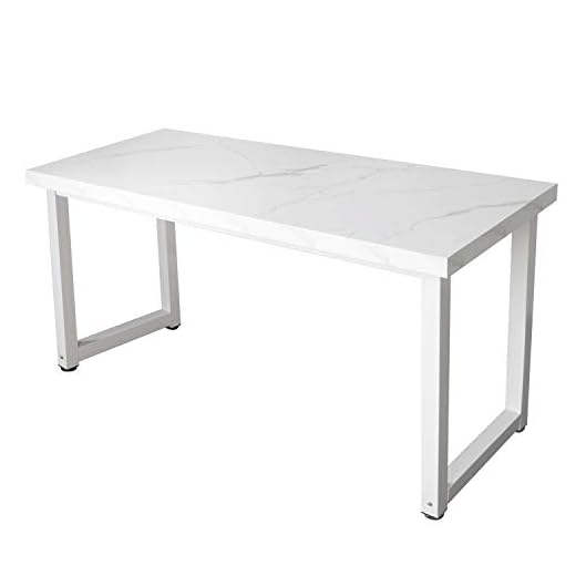 TOPSKY 59" Big Large Computer Office Desk 1.88" Thickness Desktop (White Marble Texture)