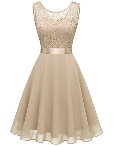 Berylove Mujer Vestido Corto de cóctel Top Falda de Encaje Columpio de Gasa para Boda de Bola...