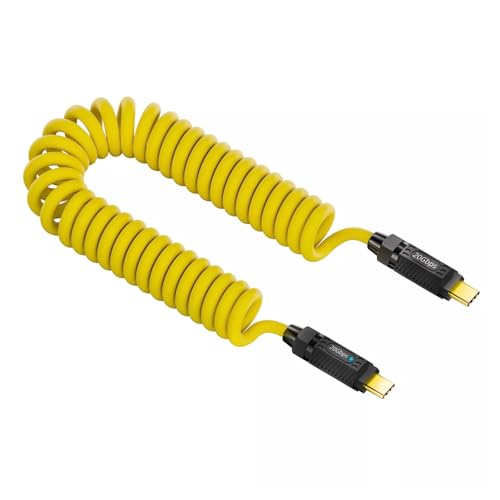 Ieron Cable Amarillo elástico en Espiral USB C a USB C 20 Gbps 140 W 8 K para Teclado de Juegos ratón Tipo C Macho a Macho alimentación y Datos (180 cm)