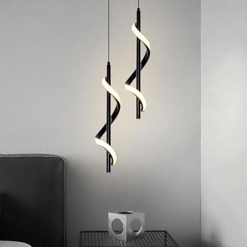 Plafonnier LED moderne en spirale et lustre noir design pour salon - 6