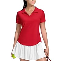 MIER Camisas polo femininas com gola V, manga curta, golfe, tênis, secagem rápida, FPS 50+, tops ativos com colarinho, leve, Vermelho, M