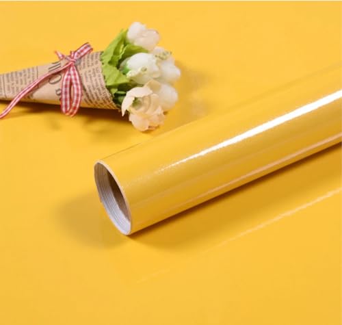 Image of Wall Stickers Pure Yellow Glossy Wallpaper Decal DIY PVC Self-Adhesive Wallpaper for Office, Home Decorative (24x50, Yellow Glosy)