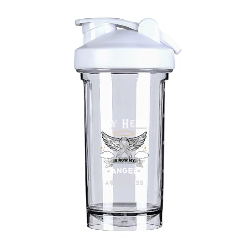 My Hero Is Now My Angel Lung Cancer Awareness 18 Ounce Shaker Bottle Drink Mixer Leak-proof Pre Workout Protein Shakes Meal Replacement Shakes Bottles 500ML/18 Oz White