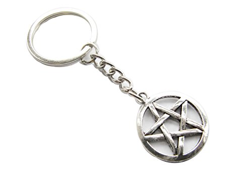 Silver Pentagram Charm Keychain, Supernatural Pentagram Keychain, Entacle Pendant ,Pentagram Keyring,