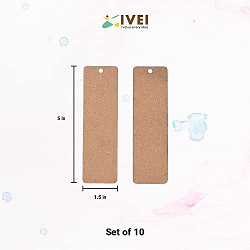 Image of IVEI DIY Wood Sheet Craft - MDF Cutouts Bookmark - Plain MDF Blanks Cutouts - Set of 10 for Painting Wooden Sheet Craft, Decoupage, Resin Art Work & Decoration