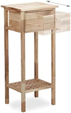 Relaxdays Walnut Side Table with Drawer, 2 Shelves, Telephone Table, Tall Wooden Table, HxWxD: 80 x 35 x 30 cm, Natural