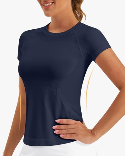 Image of Stelle Women Workout Tops Short Sleeve Seamless Athletic Shirts Yoga Gym Sports Breathable Tees