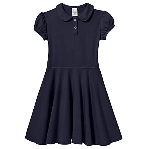Image of City Threads Little Girls' Peter Pan Collar Cotton Polo Puff Tee Blouse Button Top Dress