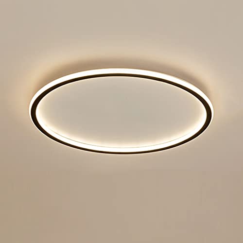 Modern Round LED Ceiling Light Ultra Slim Nordic Design Surface Mount Metal Fixture 48W for Living Room & Bedroom Black + Natural White 40cm Diameter