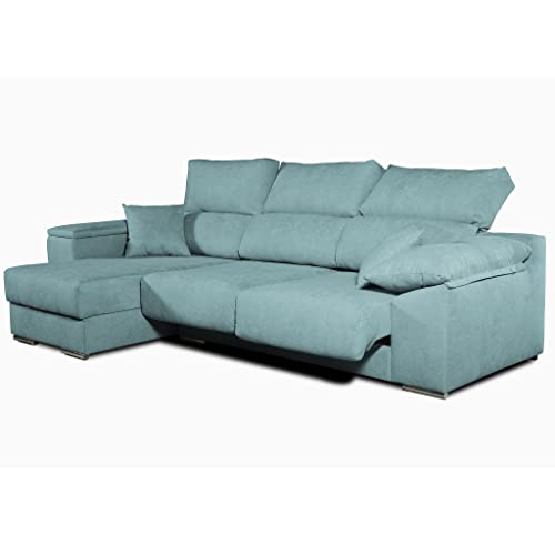 Tanuk Sofá Chaise Longue LODURR Izquierda 4 Plazas Turquesa 294x160 CM. Asientos Extensibles. Desenfundable. Tejido con Sistema ACUALINE