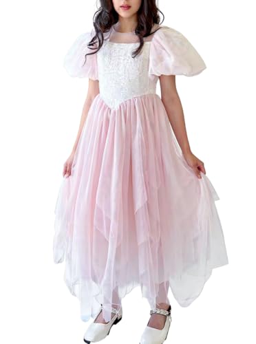 New 1-9 Years Seechoslo Girls Princess Dress Sparkly Sequin Bodice Puff Sleeve Tulle Party Dress